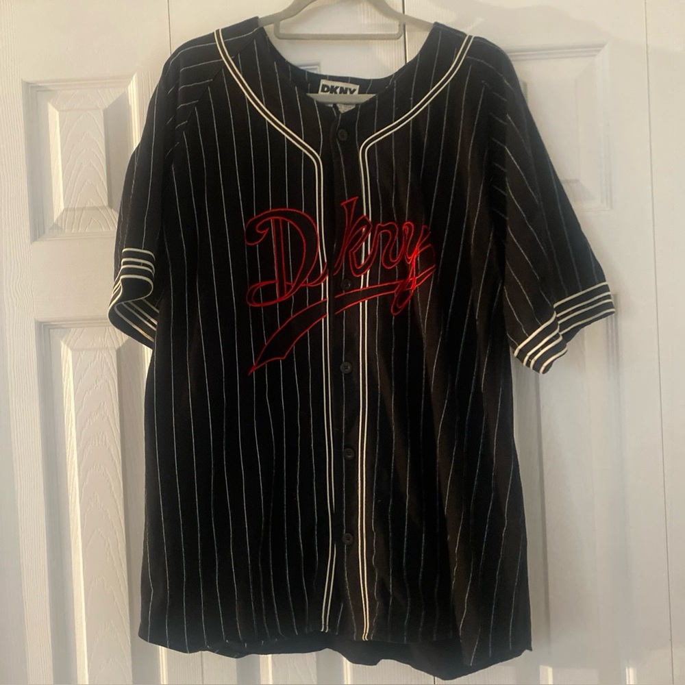 Vintage 1990’s DKNY Black and White Striped Top Men Medium